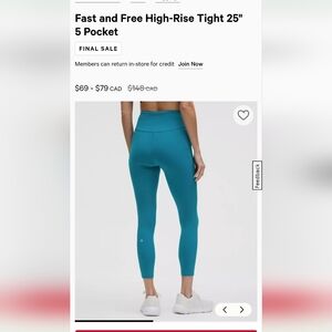 Fast & Free Leggings 25" size 6